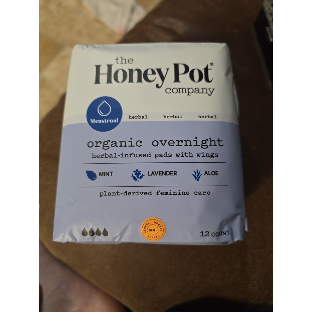 Honey Pot Overnight Herbal-Infused Menstrual Pads w/ Wings -12 ct Organic Cotton